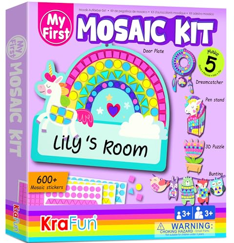KRAFUN My First Mosaik-Aufkleber-Set, 5 keine Unordnung, Basteln für Kinder, DIY 600 Stück Filzaufkleber, kreative Aktivität, Ostergeschenke für Mädchen im Alter von 3–8 Jahren, Tier-Bastelsets