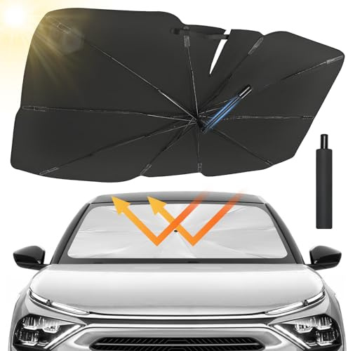 JOYTUTUS Parasol Coche Delantero, Parasol Plegable Coche con Barra Ajustable, Paraguas Parasol Coche Parabrisas Anti UV Rayos, para la mayoría de los Coches,SUV, Camiones (Diseño Patentado UE)