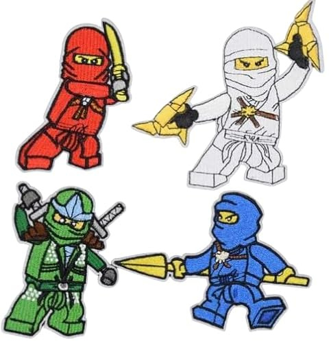 Pinstant Set of 4 Patches Ninjago Ninjas 3.6 Iron On Embroidered Thermoadhesive Patches for Clothing