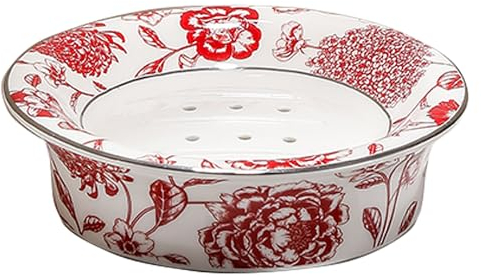 Jabonera decorativa floral autodrenante, bandeja de jabón redonda de doble capa, jabonera de cerámica vintage (estilo C)