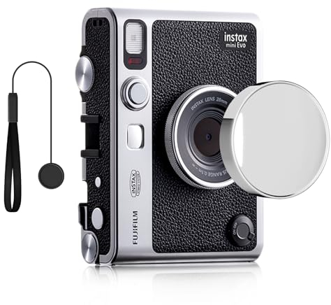 Rieibi Objektivdeckel für Fujifilm Instax Mini Evo - Fuji Zubehör mit Anti-Verlust-Seil, PC Material, Beflockung Innen - Grau
