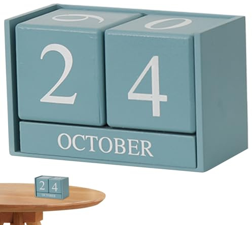 Ewiger Kalender Dauerkalender Holz Date WüRfel FüR Monat Datumsanzeige Kleiner Schreibtischkalender Aus Holz Wiederverwendbare TischkalenderblöCke FüR BüRo Bauernhaus BüRo Schule Blau