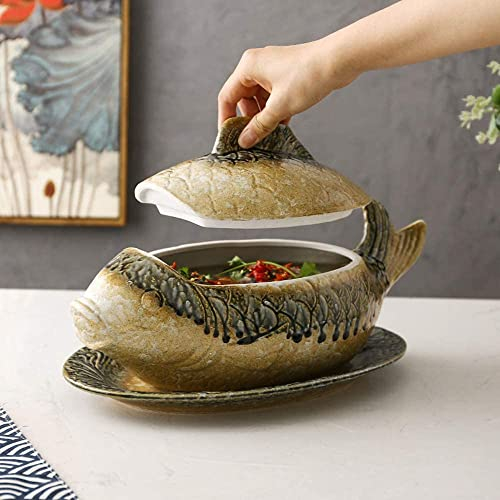 Ceramic Stew Pot,Retro Ceramic Stew Pot,Ceramic Casserole Dishes Retro Casserole,Set,Covered Casserole Dish with Lid,Restaurant Soup Bowl Tureen Soup,Heat- Casserole,Retro Clay Pot for Fish Stew Soup