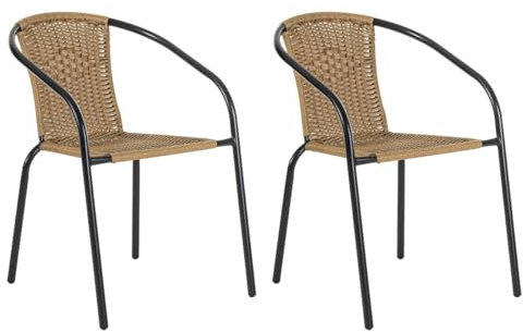 LOLAhome Conjunto 2 Sillas Jardín Exterior | 2 Sillones Ratan Natural y Acero con epoxi Anticorrosión | Apilables | Cómodas y Resistentes | Balcón, Terraza o Jardín | Trivia