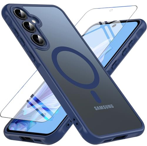 BESINPO Custodia per Samsung Galaxy A55 5G, Magnetica con Vetro Pellicola, Traslucida Opaco Protezione Militare Antiurto Robusta Case Blu
