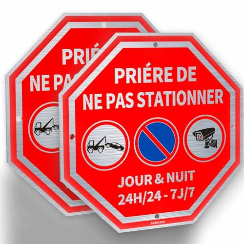Ashoaza Stationnement Interdit Sortie Voitures Aluminium, 2 Parking Privé, Panneau Interdiction de Stationner Défense d'Entrer Octogonal 20 x 20 CM