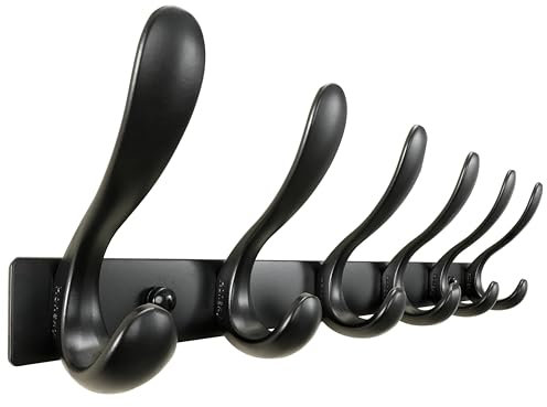 HONSKY Wall Mouted Coat Hooks- Stylish,44cm Metal Coat Rack Wall Mounted,Heavy Duty 6 Hooks Wall Coat Hook for Hanging Coat,Clothes,Hat,Jacket,Black