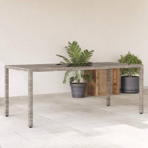 Homgoday Gartentisch Glasplatte Grau 190x90x75 cm UV-beständig PE-Rattan
