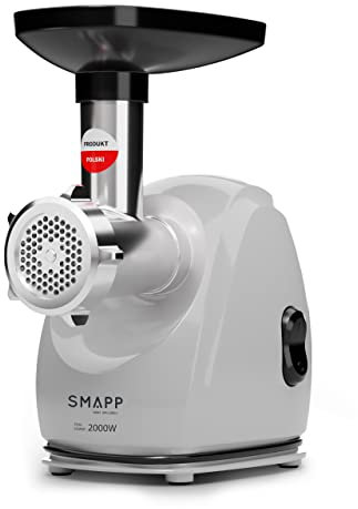 SMAPP 489.8 Elektrische Fleischwolf – 2000W, GRAPHIT, 3 Edelstahl-Lochscheiben (2,7mm, 4mm, 8mm), Wurstaufsatz, kompakt & leise, Anti-Rutsch-Füße