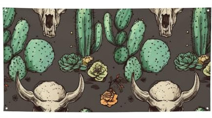 Totenkopf des Stiers und niedlicher Kaktus, Weihnachtsbanner zum Aufhängen, Geburtstagsbanner für drinnen und draußen, Weihnachtsfeier-Dekorationen