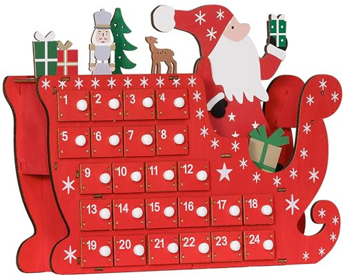 HOMCOM Adventskalender zum Befüllen 24 Schubladen Fächer Weihnachtskalender Adventskalenderbox Weihnachtsdekoration DIY MDF-Platte Rot 22,5 x 8 x 36 cm