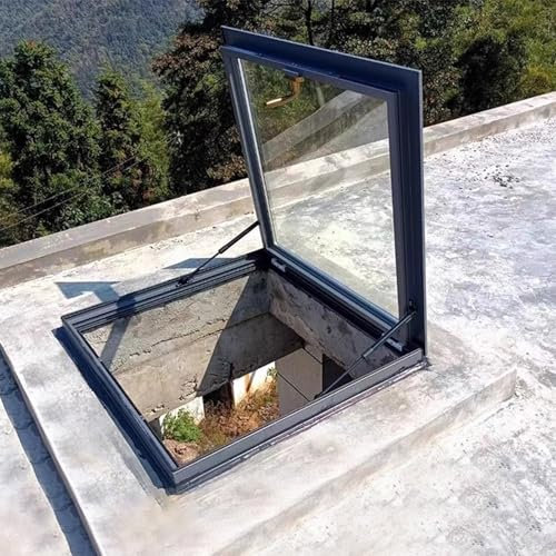 lucernario manuale per esterni, con telaio in alluminio e vetro temperato, dimensioni personalizzate, facile da installare, fontana/finestra/accessori per tetto (80 x 80 cm)