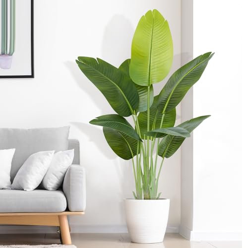 Keeplush Pianta Artificiale Uccello del Paradiso 120cm Alta, Piante Finte da Interno Grandi Finta con 9 Foglie Albero di Banano Artificiale Per Interni Esterno Soggiorno Ufficio Giardino Dec(1 PACK)