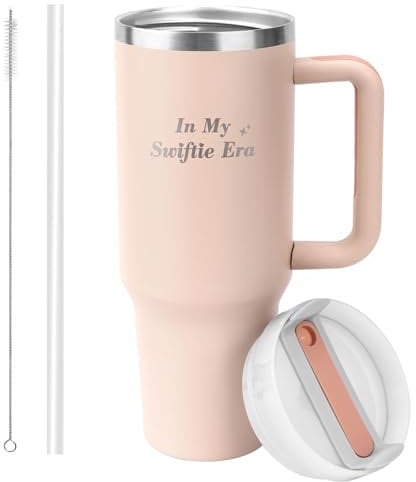 WALLFID 40oz Insulated Stainless Steel Tumbler with Handle,Comes with Straw and Cleaning Brush,Large Capacity Travel Cup for Coffee and Juice,for Music Fans and Women.(Swiffite)