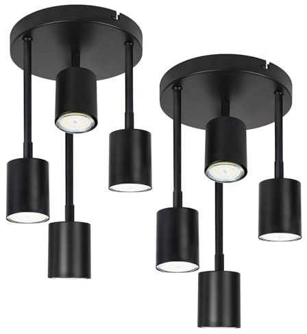 CBJKTX 2ER Deckenstrahler 4 Flammig Deckenlampe Schwarz - Schwenkbar Deckenleuchte LED GU10 Küchenlampe 350° Deckenspots Flurlampe Strahler für Küche Flur Schlafzimmer Wohnzimmer (ohne Leuchtmittel)