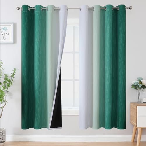 VEHEDE Rideaux occultants ombrés à œillets pour salon et chambre à coucher – Isolation thermique et acoustique – Pour décoration d'intérieur, 132,1 x 183 cm (l x L), vert foncé et blanc grisâtre – 2