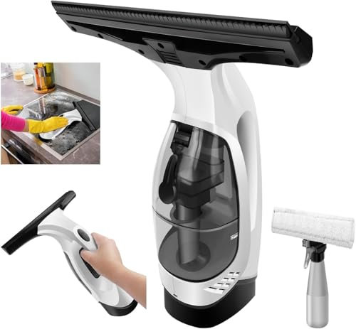 HSHa Aspirateur de fenêtre sans fil rechargeable, raclette de 28 cm et vaporisateur, 2000 Pa Aspirateur à main sans fil pour paroi de douche, miroir, raclette de douche électrique
