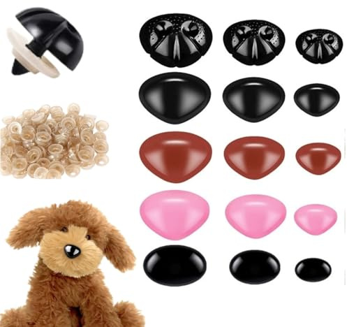 Kunststoff Sicherheitsnasen für Häkeltiere & Puppen,150 PCS Bunte Sicherheitsnasen mit Unterlegscheiben für Amigurumi Plüschtiere Marionetten DIY Handwerk & Tierfiguren Safety Noses for Crocheting