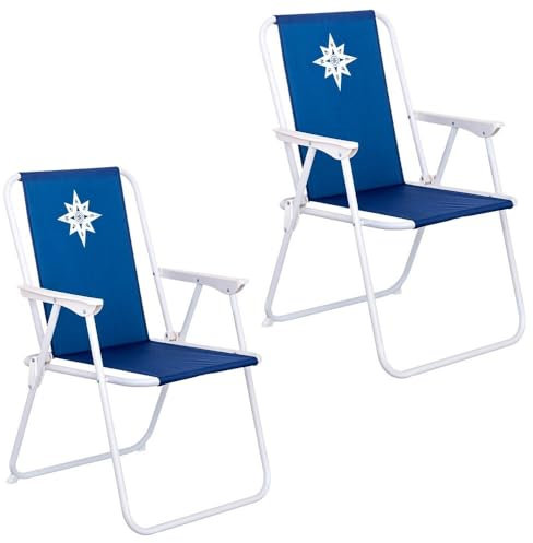 LOLAhome Pack 2 sillas Playa y Camping Plegables con Cierre de Seguridad, Estructura Acero Pintura Epoxi anticorrosión, Tejido loneta Oxford 600 D poliéster Azul Marino, Respaldo Mono-posición