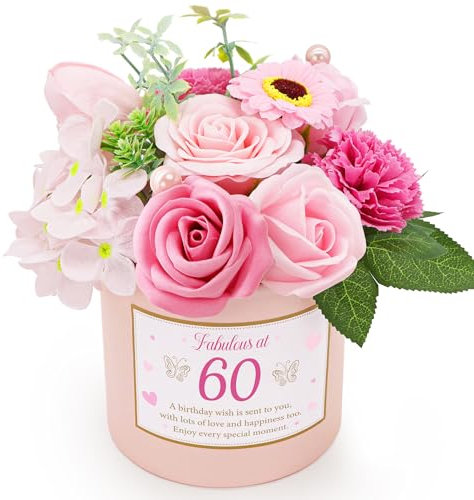 Shining She 60th Flowers, Birthday Gifts for Women, Soap Flower Bouquet, Everlasting Flower with Box, Fake Rose, Artificial Flowers, Thoughtful Gifts for Sixtieth Birthday