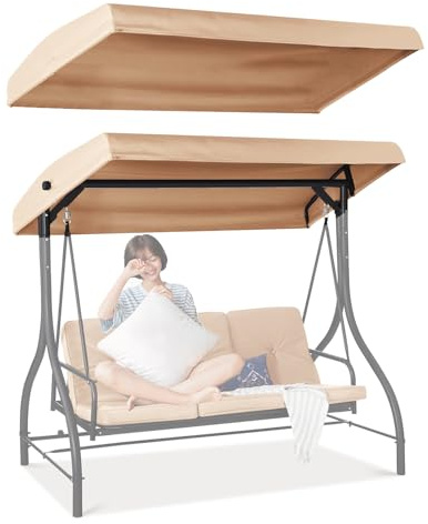 2 und 3 Sitzer Hollywoodschaukel Ersatz-Bezug, Wasserdichtes Ersatzdach für Gartenschaukel aus Polyester,Schaukeldach Ersatz-Bezug Terrassen-Hängemattenabdeckun(Size:3 Seater: 198x118cm/79x46.4inch)