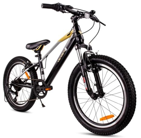 sun baby Jungenfahhrad 20 Zoll Verdant Jungen Bike Leicht Radgröße zur Auswahl 6 Gang Shimano Kinderfahrrad von 6 bis 10 Jahre verstellbare (Schwarz und Gold)