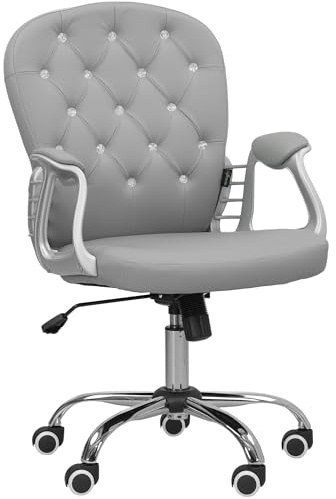 Vinsetto Homeoffice Stuhl Schreibtischstuhl mit Kunstlederoptik höhenverstellbar Drehstuhl Schminkstuhl Bürostuhl bis 120 kg belastbar, für Arbeitszimmer, Schlafzimmer Hellgrau