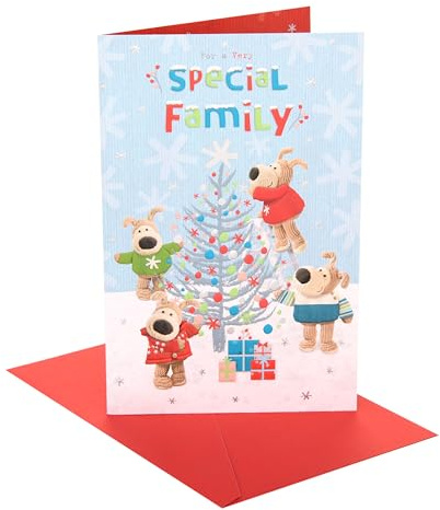 Boofle | Christmas Card To The Family | Christmas Tree Decorating Design | Xmas Presents | Greeting Card |Her/Him | With Envelope | 22.9 x 14.9cm