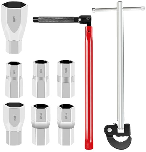 QUOTRE Llave para Grifo de Fregadero Llave de Lavabo Ajustable 8-28mm y 7 Llaves de Vaso (8-17mm) para La Instalación y Reparación de Bajantes Fregaderos