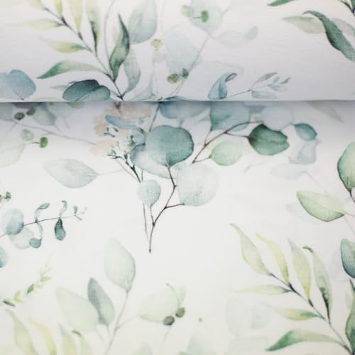 Doppelmoppel Jersey Stoff Blumen Swafing Eukalyptus Aquarell Watercolor, natur weiß | 14,98 EUR/m