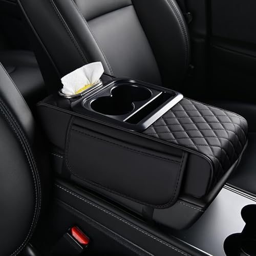 LJLBFB Armlehnen Polster Auto für BMW 5 Series E34 E39 E60 E61 Tour GT, Mittelkonsole Abdeckung Aufbewahrungstaschen Mittelarmlehne Auflagekissen, mit Getränkehalter,B