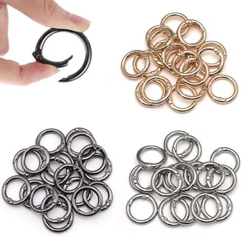 Shwdsy Lot de 60 Mousquetons Porte Clé Ronde Mini, Mousqueton Rond avec Ressort, Mousqueton Sac a Main, Anneaux Métalliques pour Sac à Main, Clés et DIY