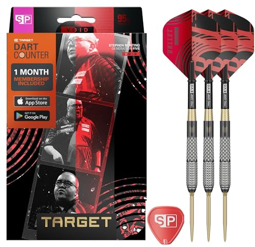 Target Darts Stephen Bunting G5 Void Stahlspitzen-Swiss-Point-Darts, 23G | 95% Wolfram-Dart-Set, Player Edition Schwarz & Gold, Pro Grip-Schaft & Nr. 2 Flights, inklusive SP-Werkzeug