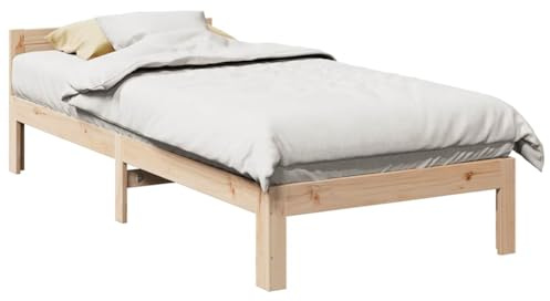 Owoxanthellate Echtholz Einzelbett 80x200 Kiefer massiv, 203,5x80x56 cm, 100 kg belastbar, unbehandelt, modular zu Familienbett, rustikal