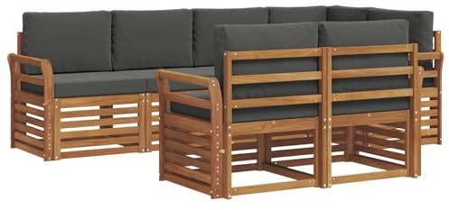 vidaXL Sofagarnituren 7 pcs Natur und Anthrazit Massivholz Akazie, Garten-Sofa, modernes Outdoor-Sofa, langlebige Lounge, Bequeme Terassensitze für Dein Wohnzimmer