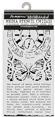 Stamperia - Thick Stencil for Scrapbooks, Albums, Cards, Bullet Journals, and More, Flexible Material, Easy to Clean, Perfect for Crafts and Gifting (Gardens of Time, Clock and Butterfly)