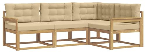 vidaXL Outdoor-Sofagarnitur mit Kissen 3 pcs Weiß und Beige Polyester, Anpassbare Gartenmöbel, modernes Patio-Sofa, gemütliche Sitzgruppe, wetterfest und robust