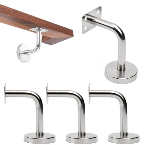 KLEHOPE 4 Staffe per Corrimano in Acciaio Inox 60 x 80 mm – Supporto per Corrimano Quadrato o Rettangolare in Legno o Inox, Fissaggio a Muro per Scale Interne/Esterne, Kit Viti Incluso