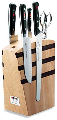 F. DICK Premier Plus 88090000 - Juego de cuchillos con soporte (5 piezas, madera de haya con imán, incluye cuchillo de cocina, Santoku, cuchillo de cocina Santoku, cuchillo de cocina)