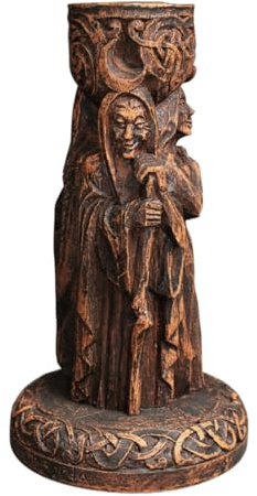 Dryad Design Kerzenhalter mit dreifacher Mondgöttin – Maiden, Mutter, Krone, Statue – heidnische Wicca-Altar-Dekoration (Holz-Finish)
