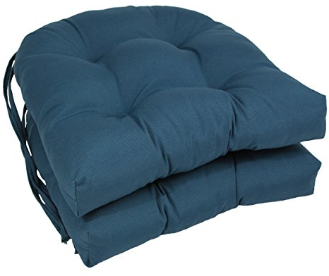 Blazing Needles Solid Twill U-Shaped Tufted Chair Cushions (Set of 2), 16, Indigo