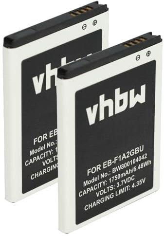 vhbw 2X Batterie Compatible avec Samsung Galaxy EK-GC120, Camera EK-GC100Z, Camera EK-GC110, GT-i9105P téléphone Portable (1750mAh, 3,7V, Li-ION)