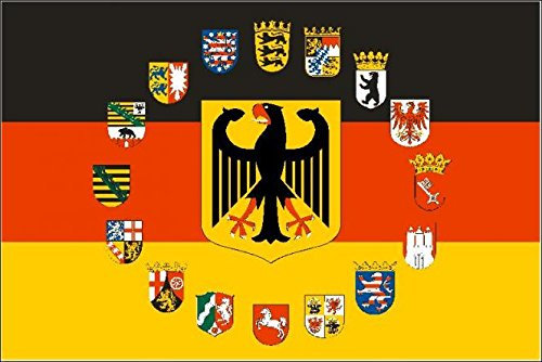 U24 Fahne Flagge Deutschland Adler mit 16 Bundesländer Wappen 150 x 250 cm
