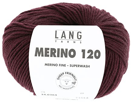 LANG YARNS Merino 120 - Farbe: Bordeaux (0364) - 50 g / ca. 120 m Wolle