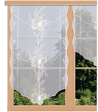 artex deko Scheibenhänger Blüte in Beige echtes Plauener Spitzen Bistro | Flächengardine Scheibengardine (Höhe x Breite 124 x 50 cm)