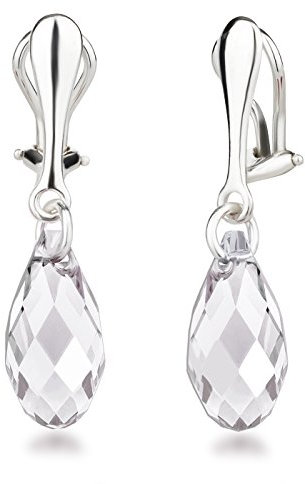 Schöner-SD Ohrclips Hänger 925 Silber Ohrringe Clip mit 17mm Kristall Briolette crystal klar