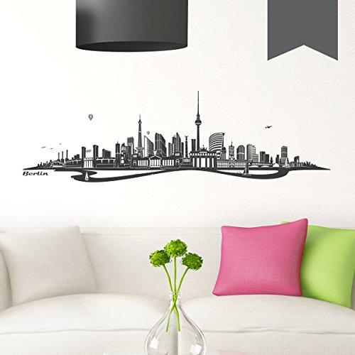 WANDKINGS Wandtattoo - Skyline Berlin (mit Fluss) - 120 x 36 cm - Dunkelgrau - Wähle aus 6 Größen & 35 Farben