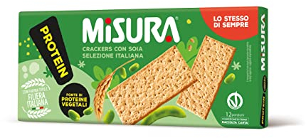 Misura Protein Crackers con Soia - Fonte di Proteine Vegetali, Farina da Filiera Italiana, Confezione esterna in Carta Certificata FSC, Confezione con 12 Porzioni