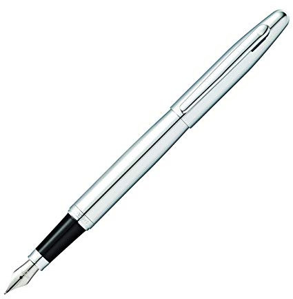 Sheaffer VFM E0942153 Refillable Click-Off Cap Metal Fountain Pen, Medium Nib, includes Premium Gift Box and Black Cartridge, 1 Pack, Polished Chrome