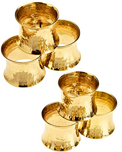 SKAVIJ Handgemachte Gehämmert Serviettenringe 6Er Set für die Abendessen, Party, Tägliche, Esstisch Dekoration Gold